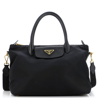 Prada Convertible Flap Tote Tessuto and Saffiano Leather Medium