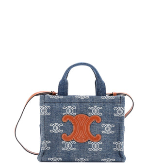 Celine Cabas Thais Tote Triomphe Embroidered Denim Small