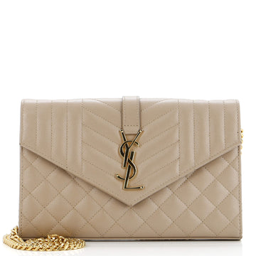 Saint Laurent Classic Monogram Chain Wallet Mixed Matelasse Leather Medium