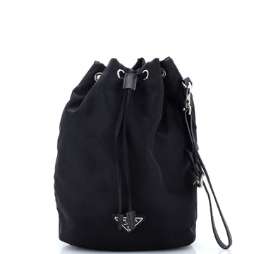 Prada Drawstring Wristlet Bucket Bag Tessuto Small