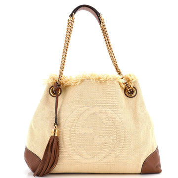 Gucci Soho Chain Strap Shoulder Bag Straw and Leather Medium