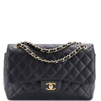 Chanel Classic Double Flap Bag Quilted Caviar Jumbo