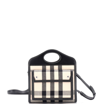 Burberry Pocket Tote Check Canvas with Leather Mini