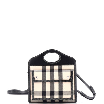 Burberry Pocket Tote Check Canvas with Leather Mini