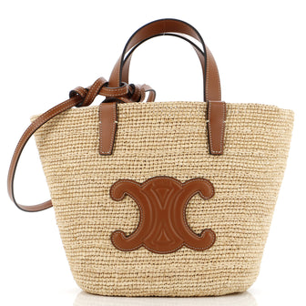 Celine Triomphe Basket Shoulder Bag Raffia with Leather Medium