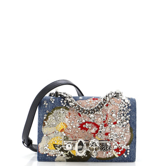 Alexander McQueen Jewelled Flap Satchel Crystal Embellished Denim Mini