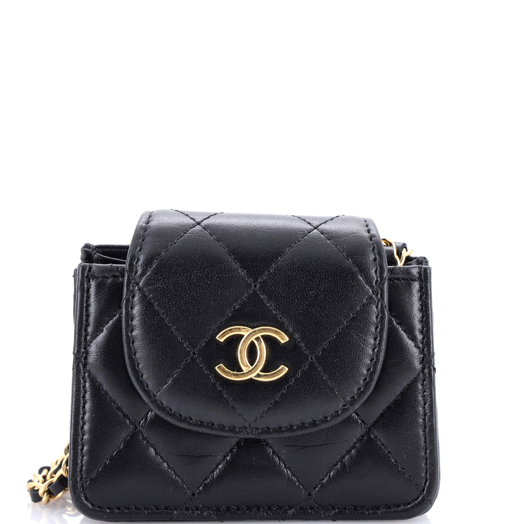 CHANEL 小物 Chanel CC Accordion Round Flap Clutch with Chain Quilted Lambskin