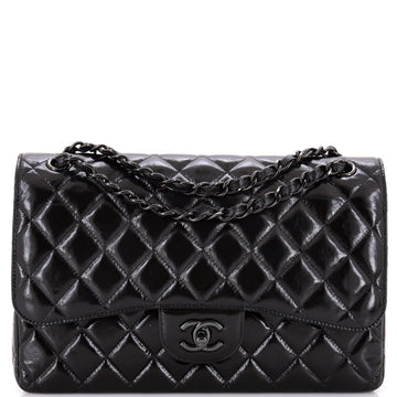 Chanel So Black Classic Double Flap Bag Quilted Shiny Crumpled Calfskin Jumbo