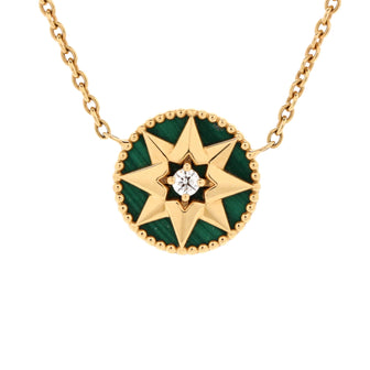 Christian Dior Rose des Vents Necklace 18K Yellow Gold with Diamond and Malachite 12mm
