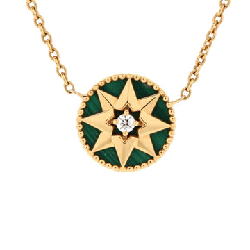 Christian Dior Rose des Vents Necklace 18K Yellow Gold with Diamond and Malachite 12mm