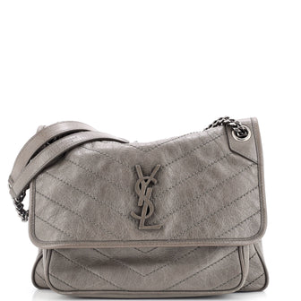 Saint Laurent Niki Chain Flap Bag Matelasse Chevron Leather Medium