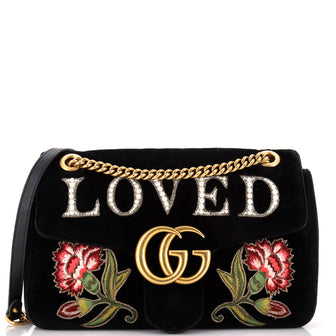 Gucci GG Marmont Flap Bag Embroidered Matelasse Velvet Medium