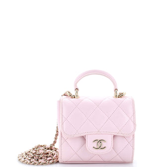 Chanel Square Classic Flap Top Handle Clutch with Chain Quilted Lambskin