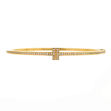 Tiffany & Co. T Hinged Wire Bangle Bracelet 18K Yellow Gold with Diamonds