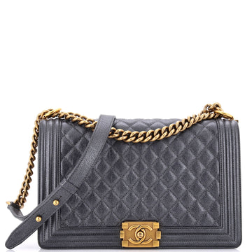 Chanel Boy Flap Bag Quilted Iridescent Caviar New Medium