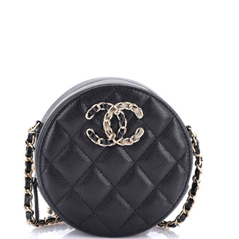 Chanel French New Wave Round Clutch with Chain Quilted Caviar