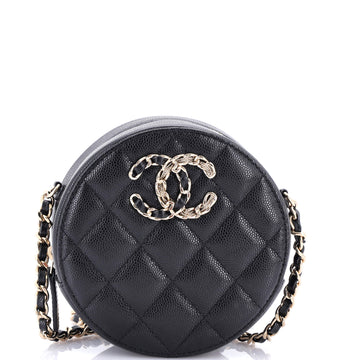 Chanel French New Wave Round Clutch with Chain Quilted Caviar