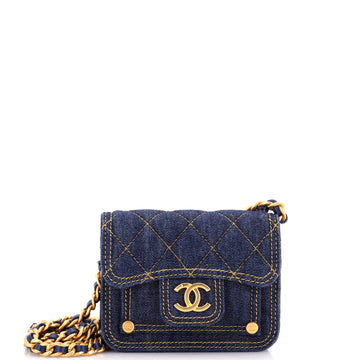 Chanel Double You CC Flap Clutch with Chain Quilted Denim