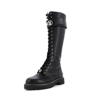 Louis Vuitton Women's Logo Territory Flat High Ranger Boots Leather with Monogram Canvas