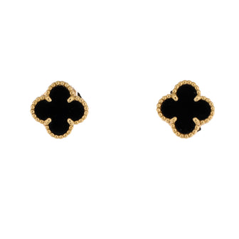 Van Cleef & Arpels Sweet Alhambra Stud Earrings 18K Yellow Gold and Onyx