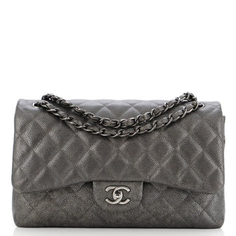 Chanel Classic Double Flap Bag Quilted Metallic Caviar Jumbo
