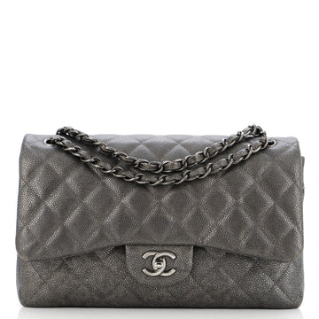 Chanel Classic Double Flap Bag Quilted Metallic Caviar Jumbo