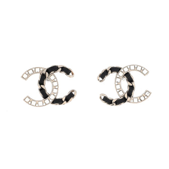 Chanel Vintage Allure Chain CC Stud Earrings Crystal Embellished Metal and Lambskin