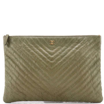 Chanel O Case Clutch Chevron Calfskin Large
