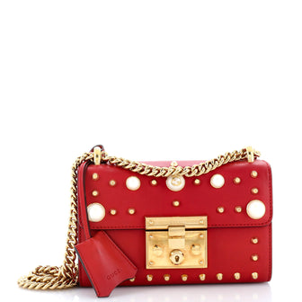 Gucci Pearly Padlock Shoulder Bag Studded Leather Small