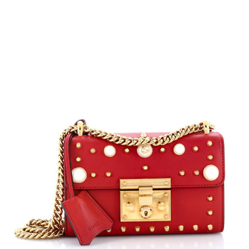 Gucci Pearly Padlock Shoulder Bag Studded Leather Small