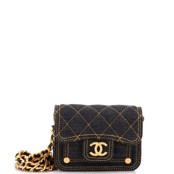 Double You CC Flap Clutch with Chain Quilted Denim