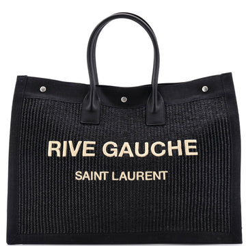 Saint Laurent Rive Gauche Shopper Tote Raffia with Canvas Large