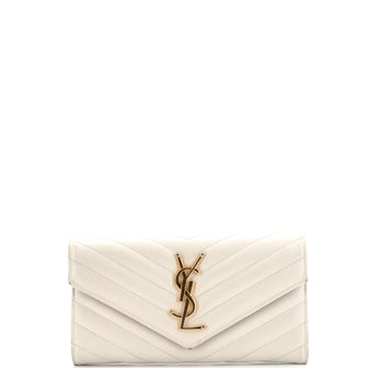 Saint Laurent Classic Monogram Flap Wallet Matelasse Chevron Leather Large