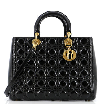 Christian Dior Lady Dior Bag Cannage Quilt Patent Large