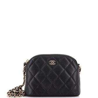 Chanel CC Dome Zip Clutch with Chain Quilted Caviar Mini