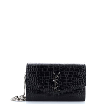 Saint Laurent Uptown Chain Wallet Crocodile Embossed Leather