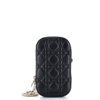 Christian Dior Lady Dior Phone Holder on Chain Cannage Quilt Lambskin