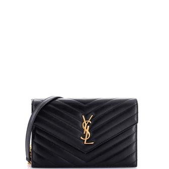 Saint Laurent Classic Monogram Wallet on Chain Matelasse Chevron Leather Small