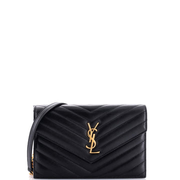 Saint Laurent Classic Monogram Wallet on Chain Matelasse Chevron Leather Small