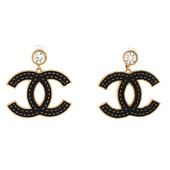 Chanel CC Drop Clip-On Earrings Metal with Crystals and Leather