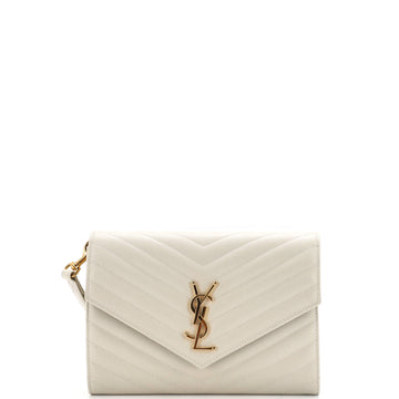 Saint Laurent Classic Monogram Envelope Wristlet Clutch Matelasse Chevron Leather