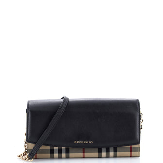 Burberry Henley Wallet on Chain Leather with House Check Canvas