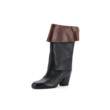 Chanel Women's CC Walk The World Mid-Calf Fold Over Boots Leather