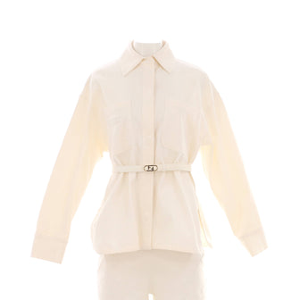 Fendi Women's Logo Belted Button Down Jacket Cotton