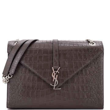 Saint Laurent Classic Monogram Envelope Satchel Crocodile Embossed Leather Large