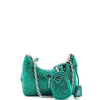 Prada Re-Edition 2005 Shoulder Bag Crystal Embellished Satin Small