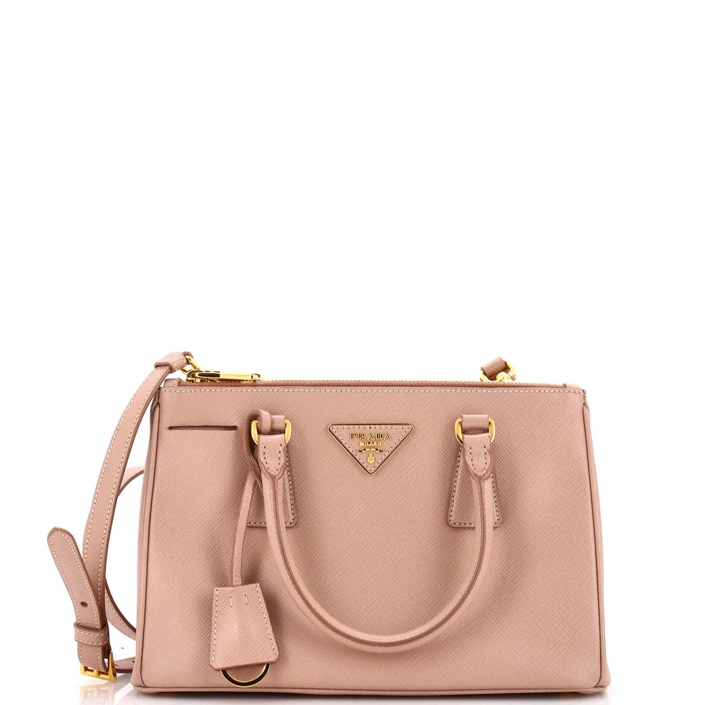 Prada Double Zip Lux Tote Saffiano Leather Mini Neutral 3107881