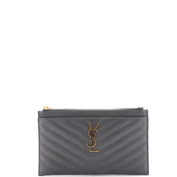 Saint Laurent Classic Monogram Zip Bill Pouch Matelasse Chevron Leather Medium