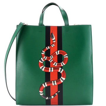 Gucci Web and Snake Convertible Soft Open Tote Printed Leather Tall