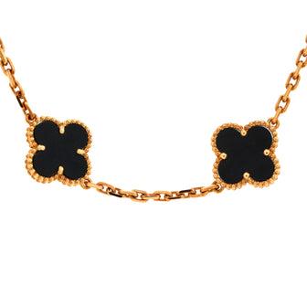 Van Cleef & Arpels Vintage Alhambra 10 Motifs Necklace 18K Yellow Gold and Onyx